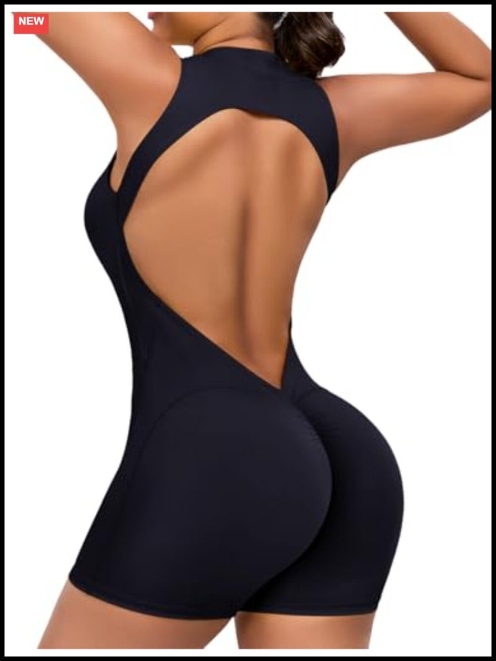 Zip-Up Backless Romper Jumpsuit Bodycon with Built-in Bra